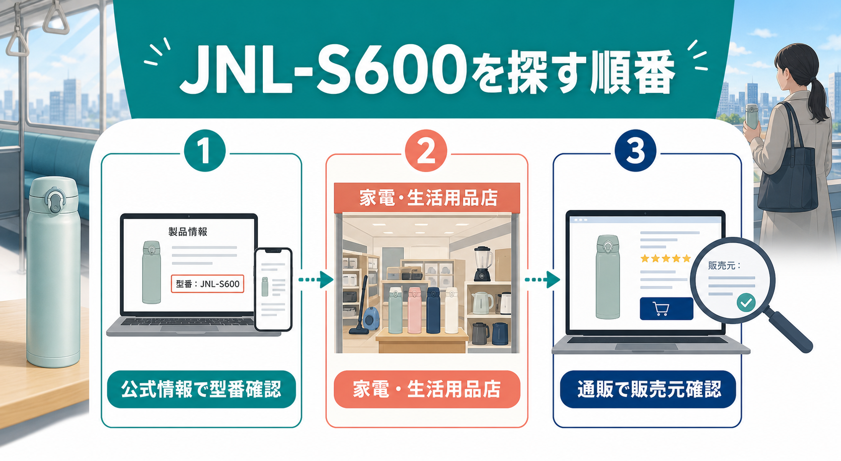 サーモスJNL-S600を探す順番